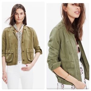 Madewell League lightweight cargo linen blend olive Green jacket S